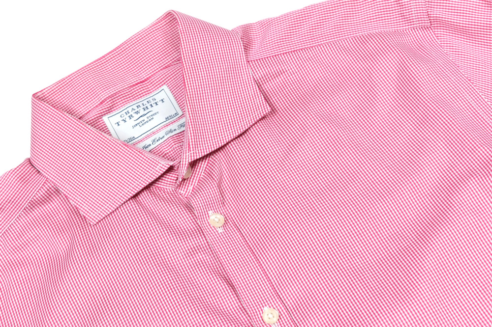 Charles Tyrwhitt Shirt Mens 17.5 Pink Extra Slim Long Sleeve Button-Up Cotton